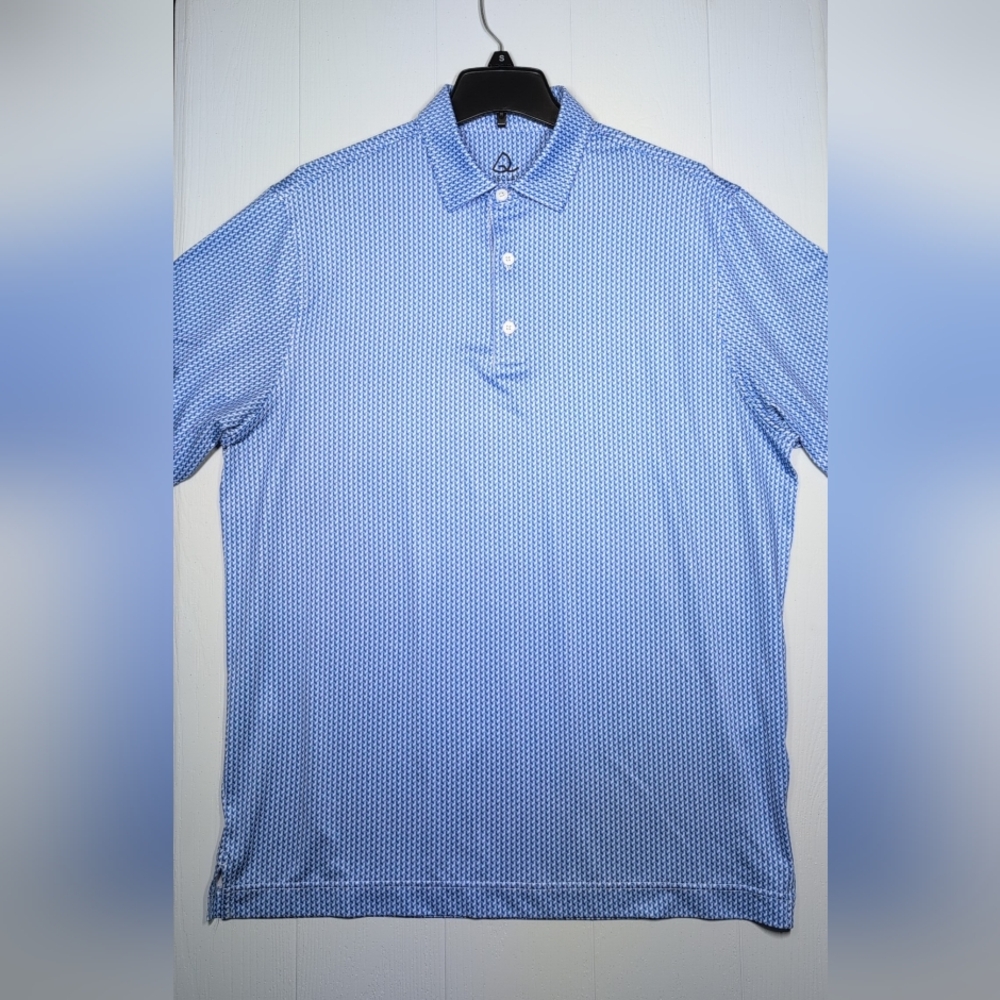 Deolax Performance Polo Shirt Mens Size L Blue Geometric Print Wicking Golf